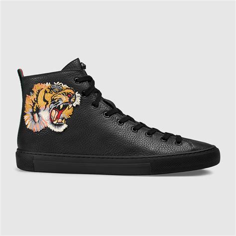 gucci leather high top sneaker with tiger|gucci tiger sneakers high.